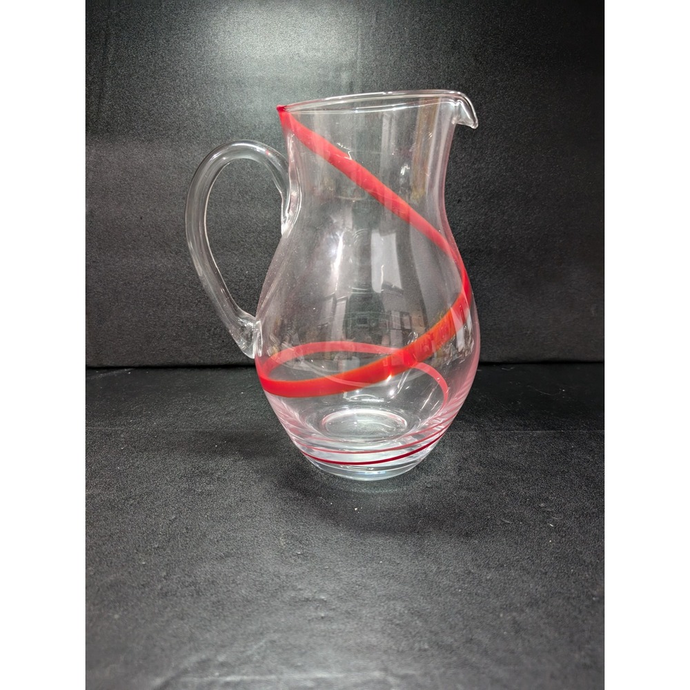 Pier 1 Swirline Glass Pitcher, 94 Ounce Red Pitcher, 9.5" Beverage Pitcher, Vtg‎
